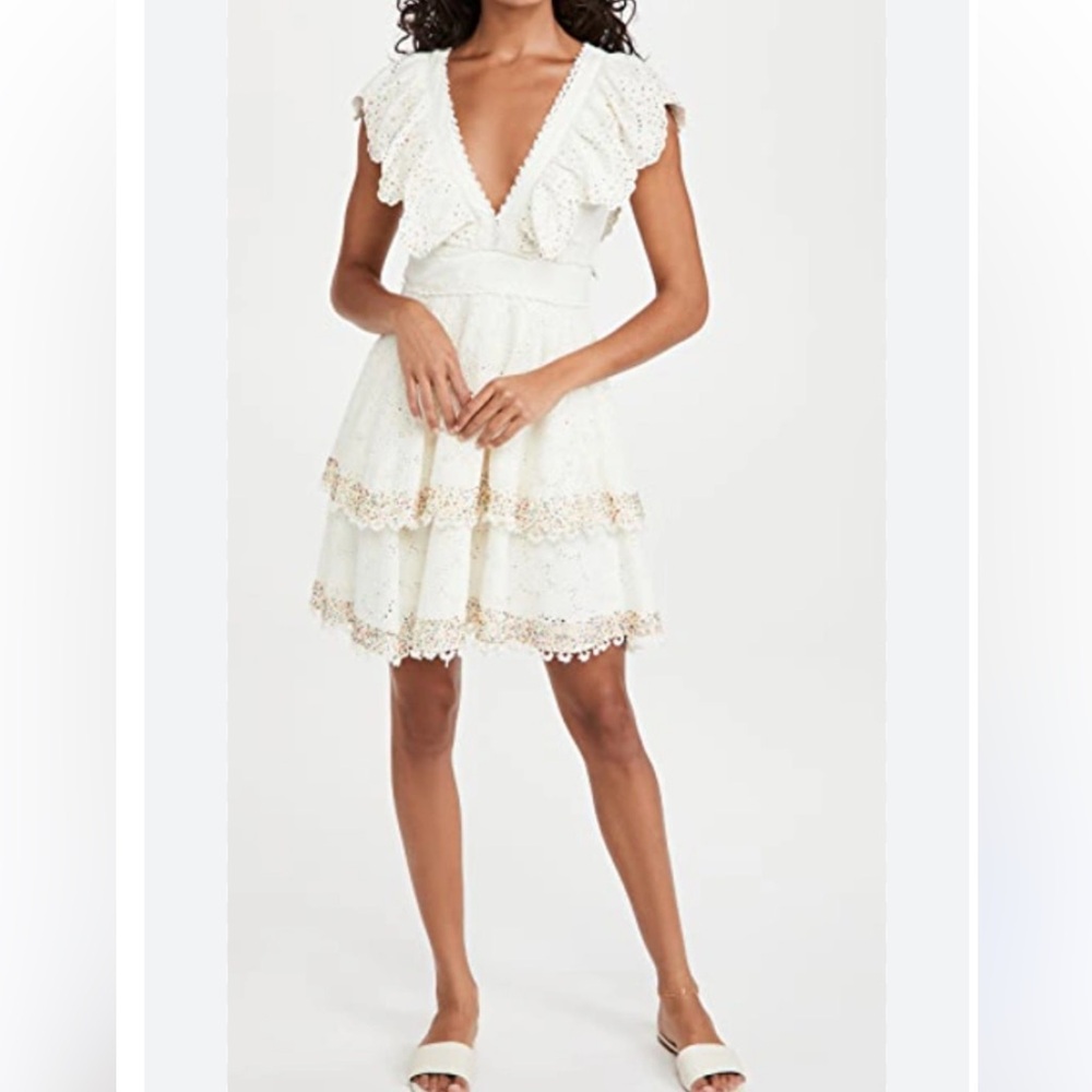 FARM Rio Eyelet Patch Beaded Mini Dress NWOT